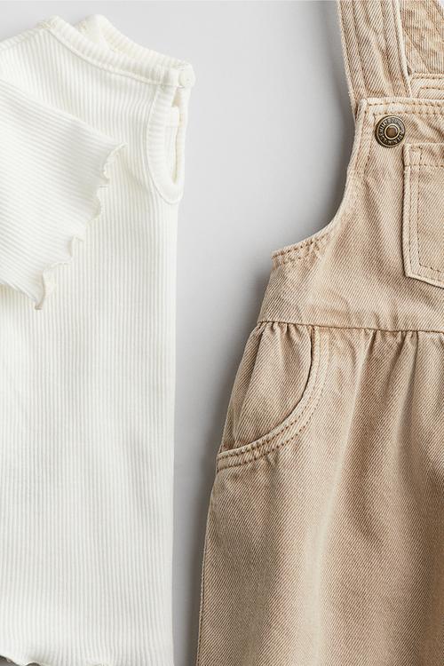 2 piece dress and top set - beige & white 