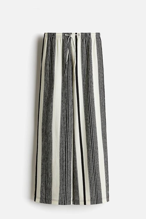 Textured jersey drawstring trousers - cream/striped