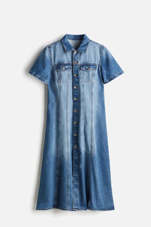 Feather soft flared-skirt denim dress - light denim blue
