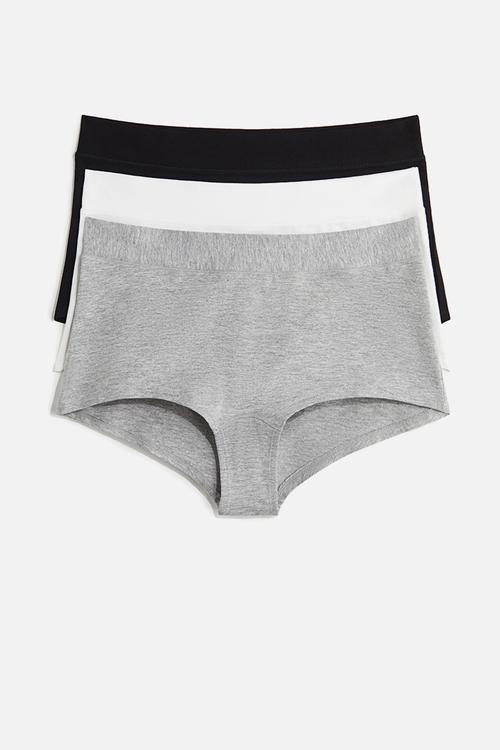 3-pack cotton shortie briefs - grey marl/white/black