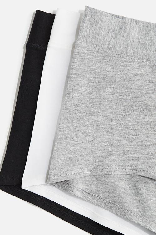 3-pack cotton shortie briefs - grey marl/white/black