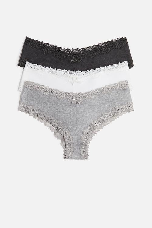 3-Pack cotton and lace hipster briefs - multi