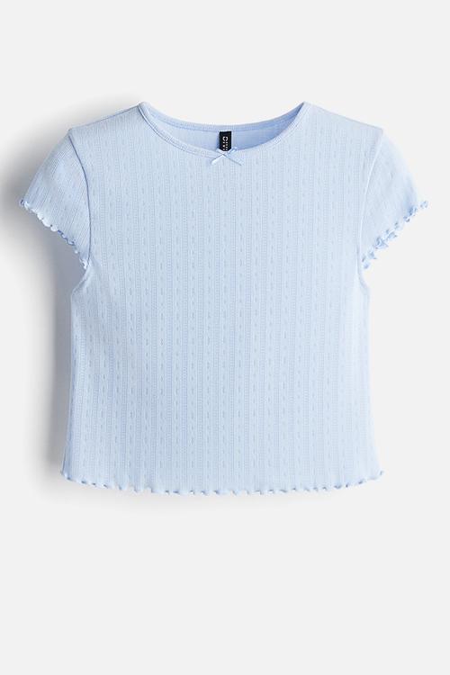 Overlock-detail pointelle top - light blue