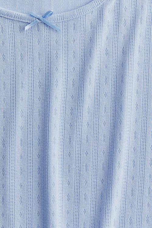 Overlock-detail pointelle top - light blue