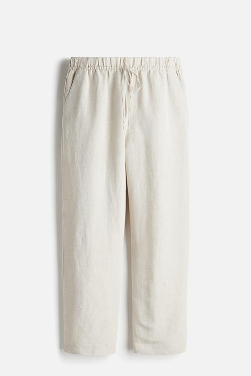 Linen-blend drawstring trousers - light beige