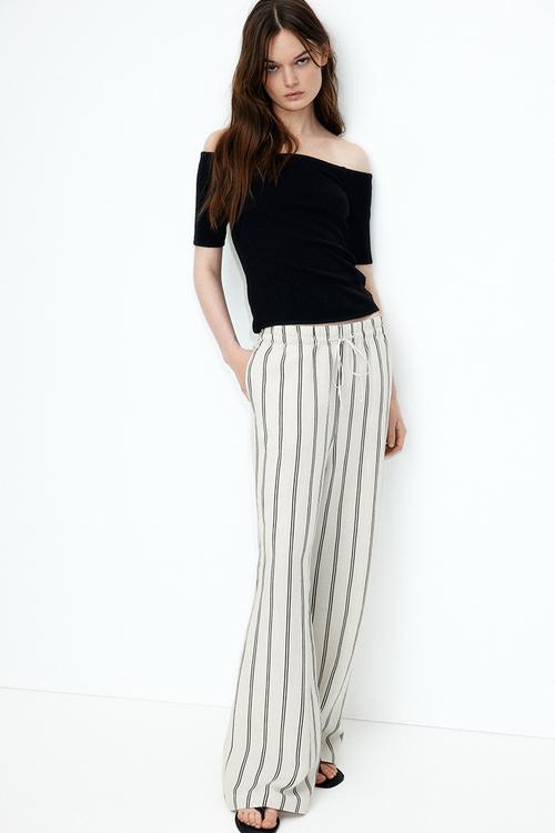 Linen-blend trousers - light beige striped