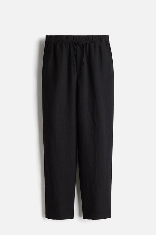Linen-blend drawstring trousers - black