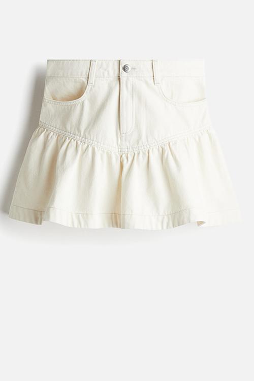 Peplum-hem denim skirt - cream