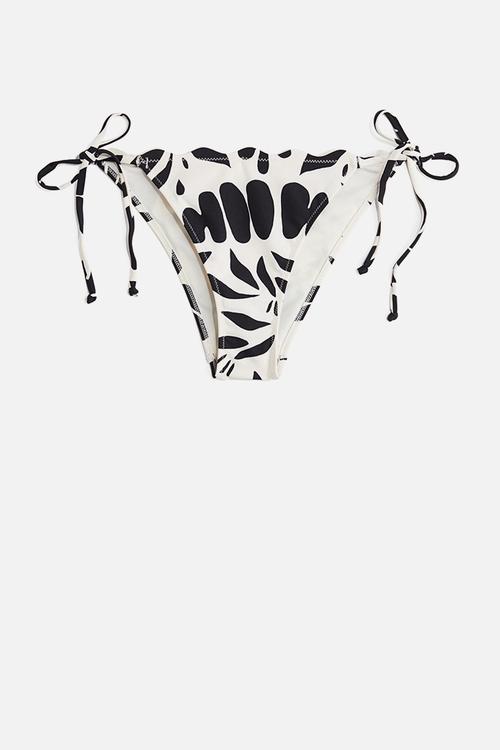 Tie tanga bikini bottoms - white/black patterned
