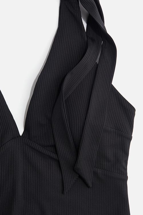 Padded-cup high leg swimsuit - black