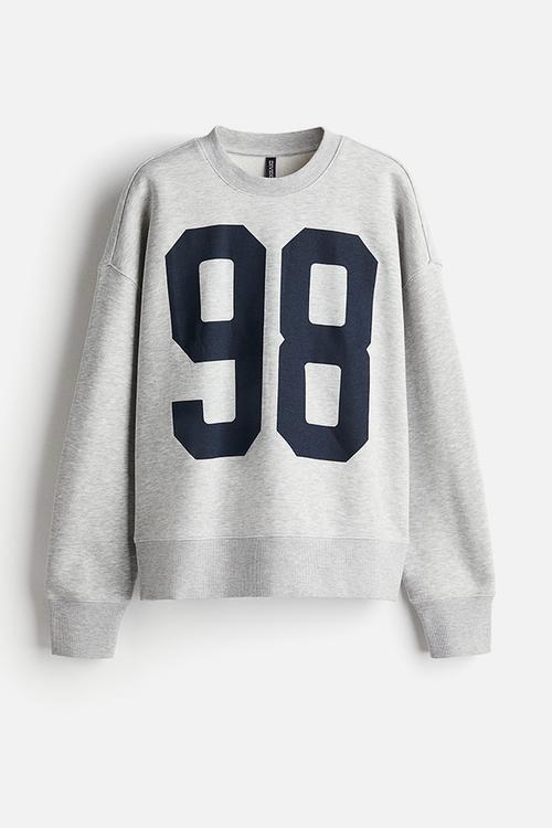 Oversized motif-detail sweatshirt - light grey marl 98