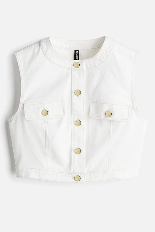 Cropped denim top - cream