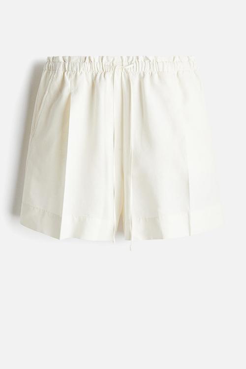 Linen-blend drawstring shorts - white