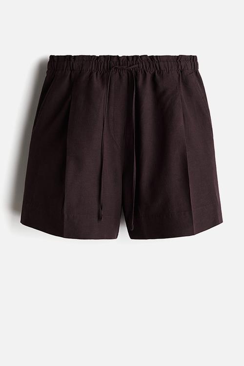Linen-blend drawstring shorts - burgundy