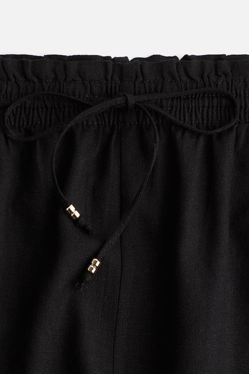 Linen-blend drawstring shorts - black