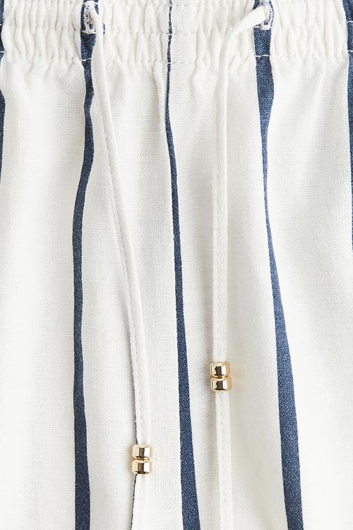 Linen-blend drawstring shorts -  white/navy blue striped 