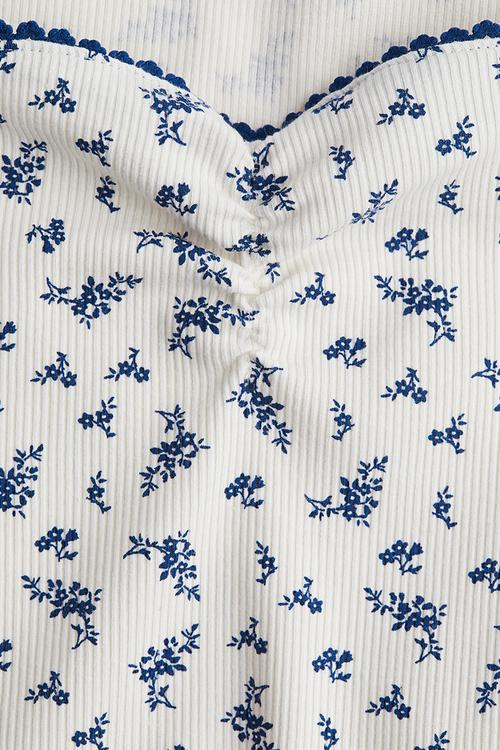 Ribbed sweetheart-neck top - white,multi
