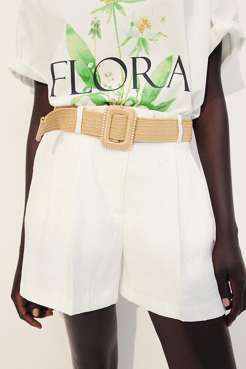 Belted twill shorts - white