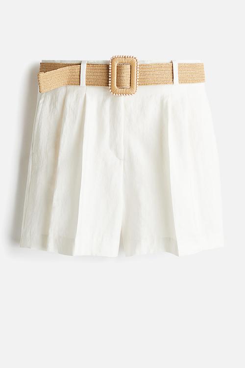 Belted twill shorts - white