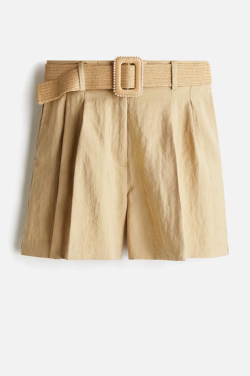 Belted twill shorts - beige