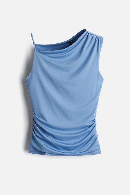 Gathered asymmetric vest top - blue