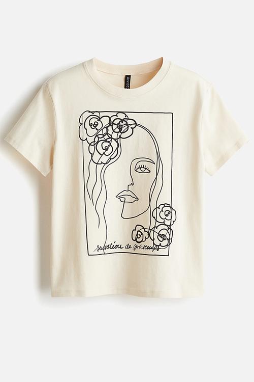 Printed t-shirt - light beige/portrait