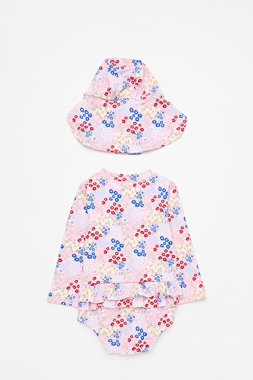 Bundle lucy ruffle swimsuit and sammy swim hat - blush pink/mimi ditsy floral