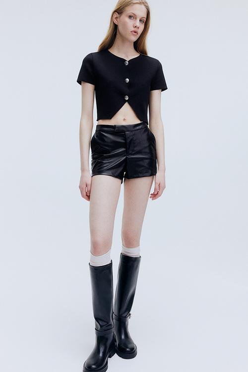 Short-sleeved jersey cardigan - black