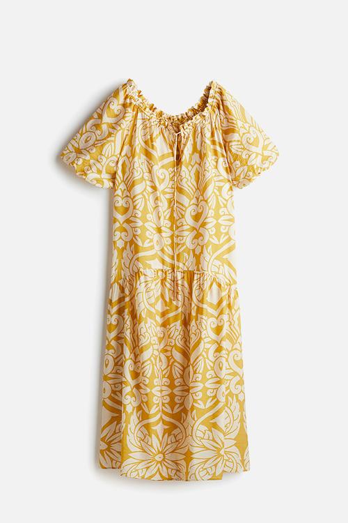 Drawstring-detail dress - yellow patterned