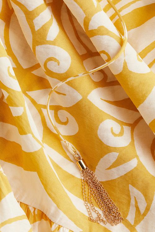 Drawstring-detail dress - yellow patterned