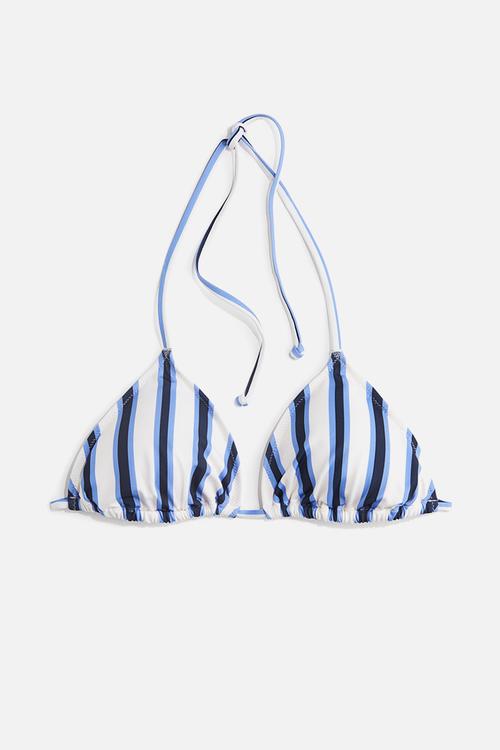 Padded triangle bikini top - white & blue striped