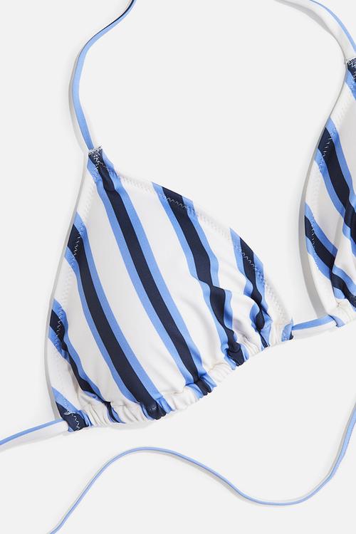 Padded triangle bikini top - white & blue striped
