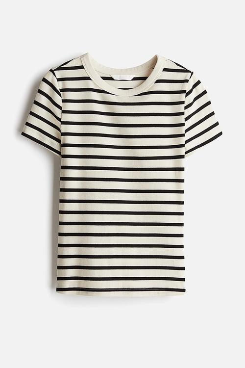 Ribbed t-shirt - cream & black striped
