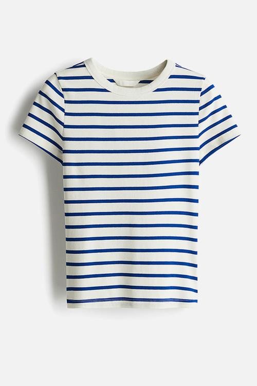 Ribbed t-shirt - cream & bright blue striped