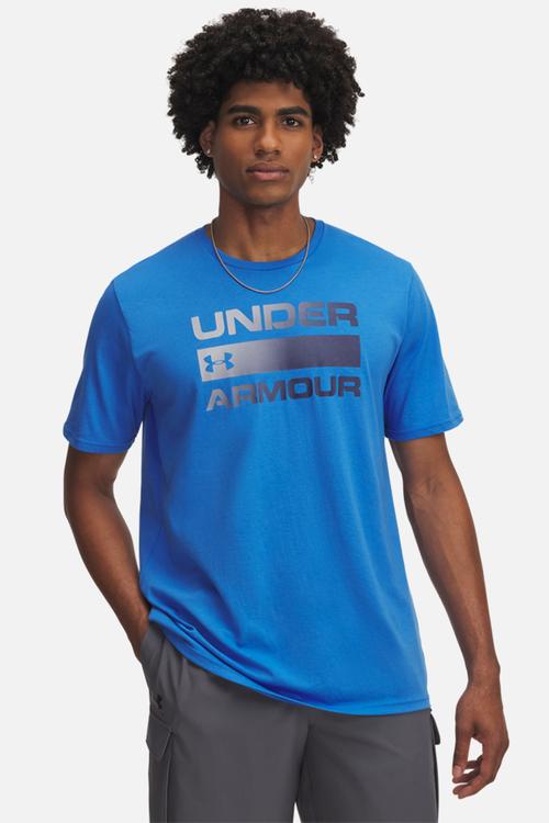 Ua team issue wordmark short sleeve - blue atlantis & washed navy
