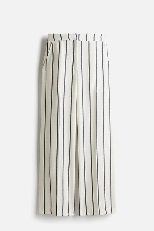 Wide trousers - white & dark blue striped