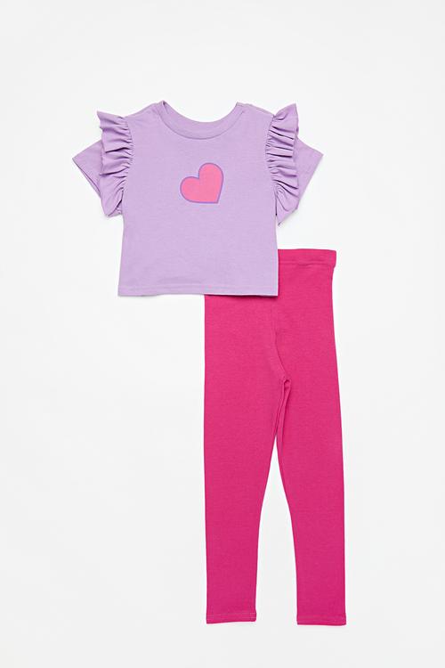 Frill tee & legging set - lilac & cerise