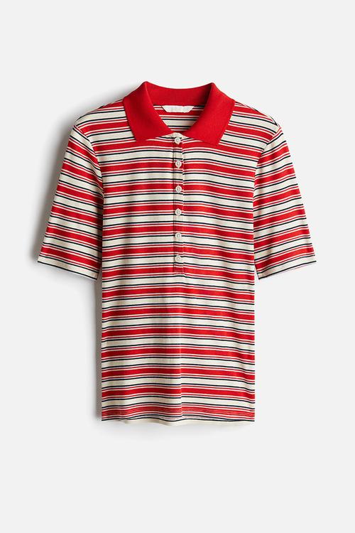 Ribbed polo shirt - red striped