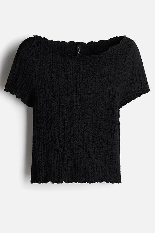 Overlock-detail crinkled top - black
