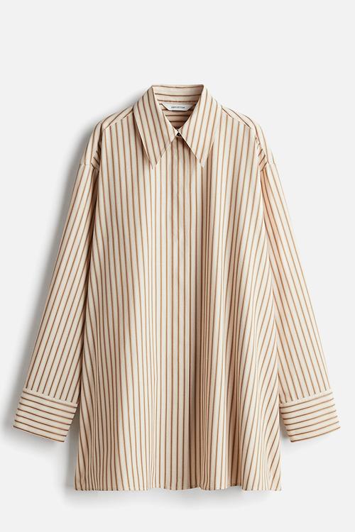 Oversized twill shirt - light beige striped