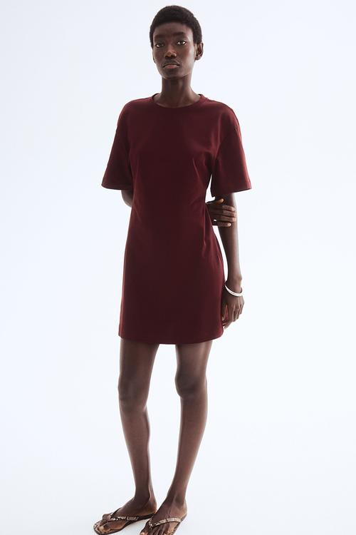 Waisted t-shirt dress - burgundy