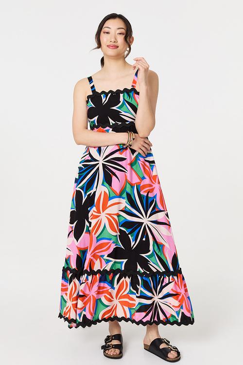Strappy multi tiered Maxi Dress with zig zag scallop lace - multi