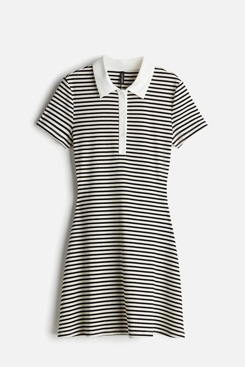 Flared-skirt polo dress - white striped