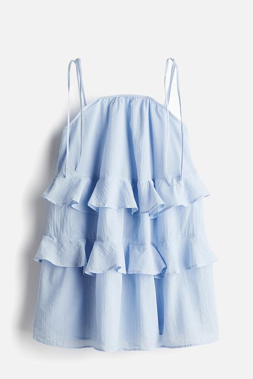 Flounced cotton dress - light blue