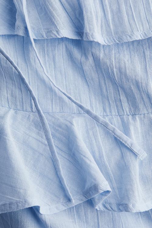 Flounced cotton dress - light blue