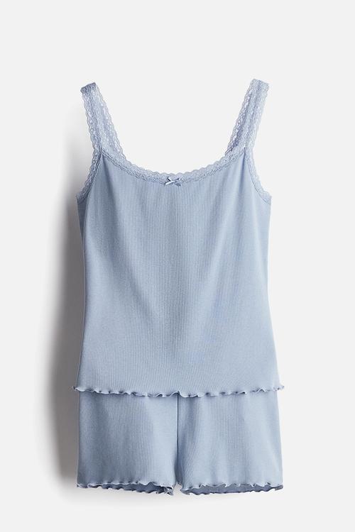 Ribbed pyjamas - light dusty blue