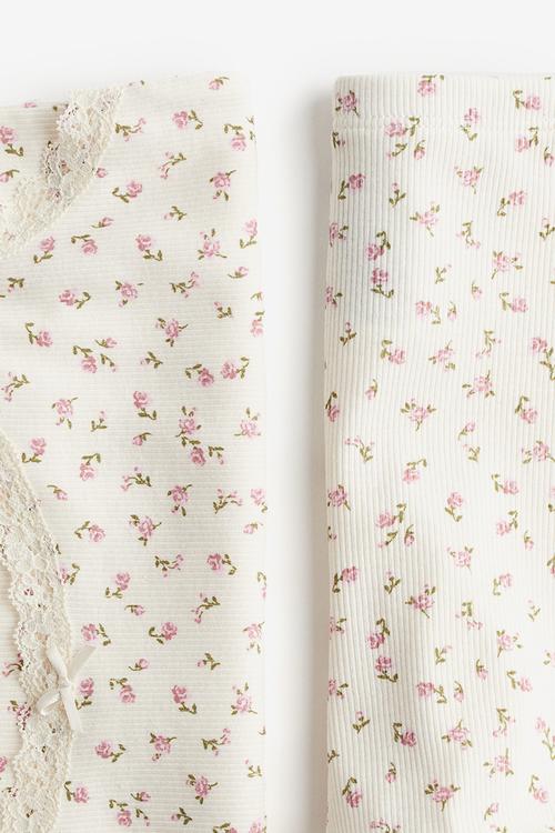 Ribbed pyjamas - cream & pink floral