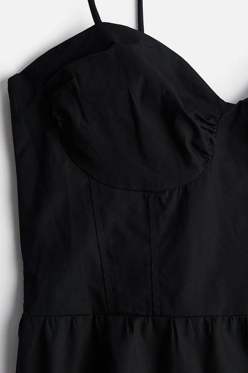 Tie-top poplin dress - black