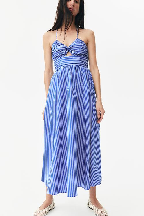 Strappy cotton dress - blue striped 