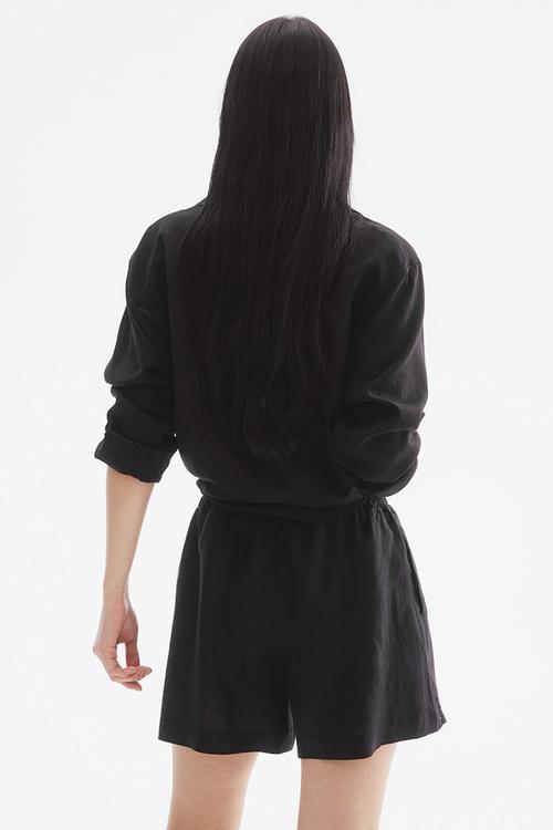 Linen drawstring shorts - black